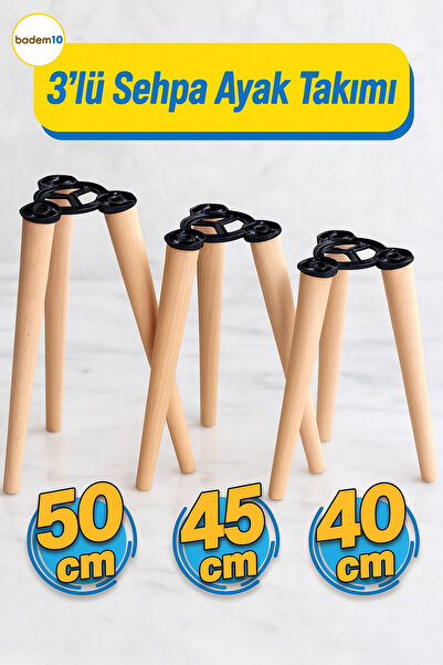 Badem10 3'lü Zigon Sehpa Ayak Takımı Ahşap Puf Tabure Ayağı Masa Ayakları Açı...