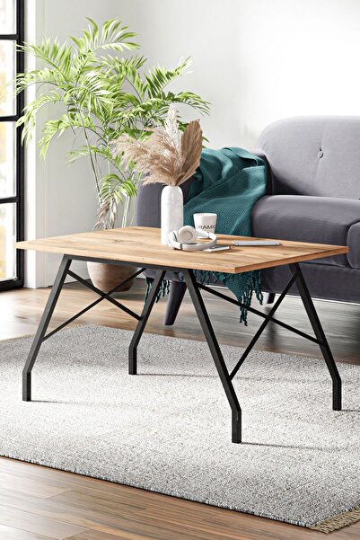 Ceramical Metal Ayaklı Orta Sehpa - Atlantik Çam - 46x44x90 cm