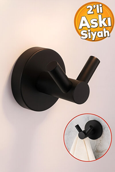Badem10 Siyah Renk Metal Sağlam Banyo Lavabo 2'li Askılık Aparat Bornoz Havlu...
