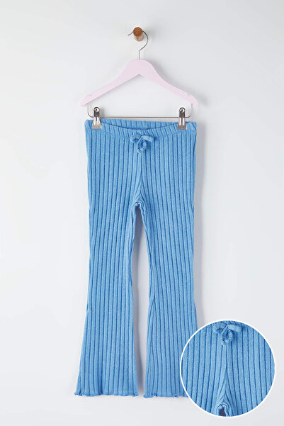 TRENDYOLKIDS Μπλε-μπεζ βαμβακερό μαλακό ελαστικό κολάν 2 τεμαχίων για κορίτσια με απλό πλεκτό σχέδιο TKDAW26TA00005