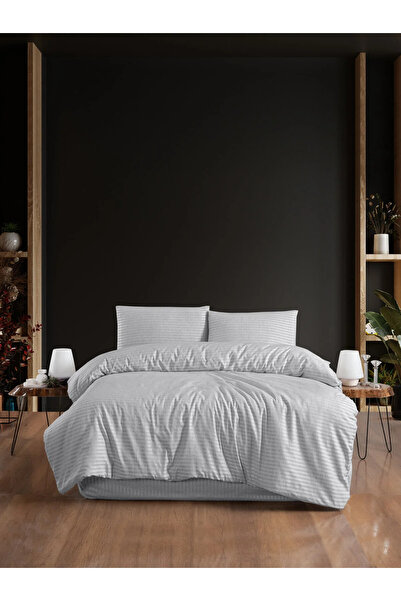 MyStory Home Double Duvet Cover Set with Elasticated Sheets Satin Gray
