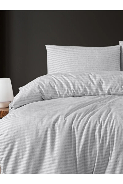 MyStory Home Double Duvet Cover Set with Elasticated Sheets Satin Gray