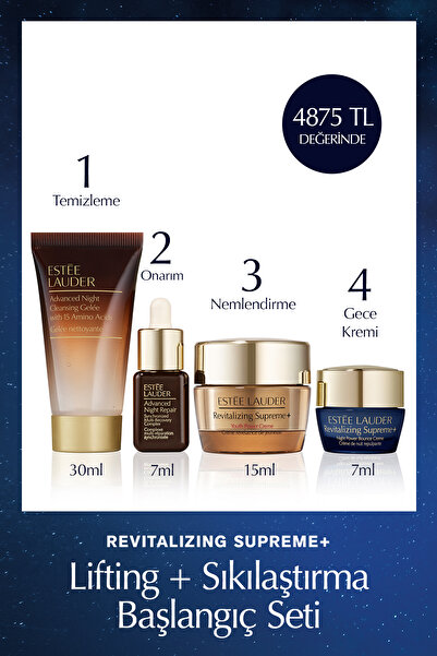 Estee Lauder Revitalizing Supreme+ Lifting+Sıkılaştırma Seti-Serum 7ml+ Temizleme 30ml+ Gece Kremi 7ml+ Krem 15ml