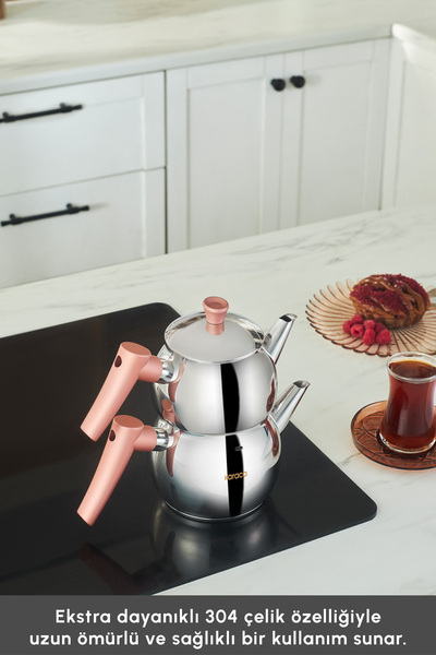 Karaca Frezya İndüksiyon Tabanlı Mini Çaydanlık Takımı Rose