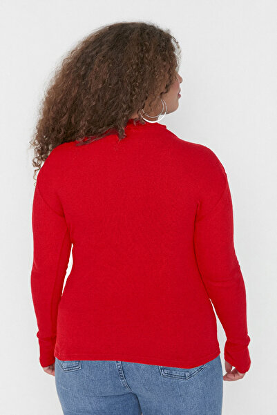 Trendyol Curve Червона блузка з високим коміром, облягаюча, з в'язаним кантом, великий розмір TBBAW23AF00003
