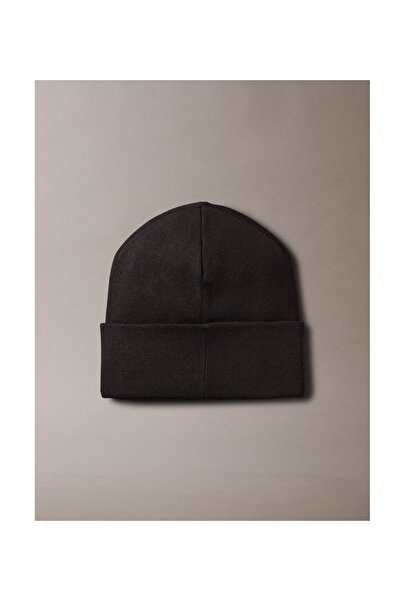 Calvin Klein Calvin Klein Men Black Emblem Patch Fine Rib Beanie