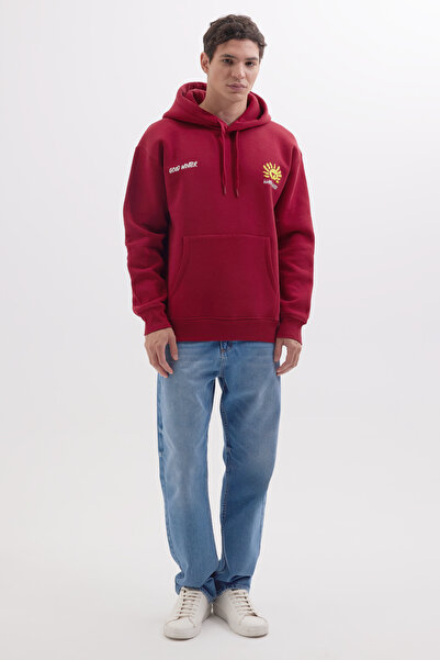 Tudors Φούτερ με κουκούλα Unisex Oversize, βαμβακερή μαλακή υφή, εμπριμέ Claret Red Hooded φούτερ