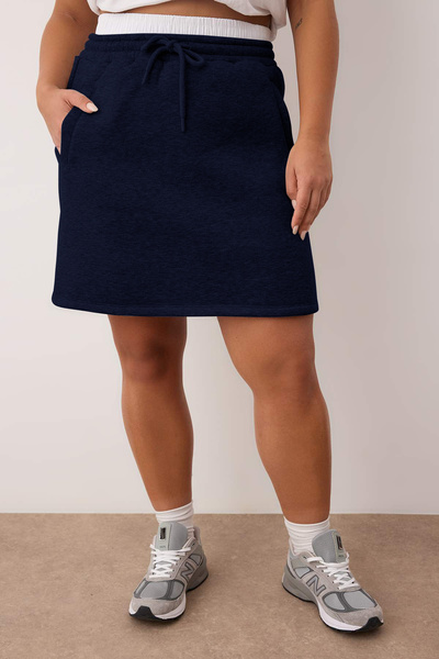 Trendyol Curve Синя поплінова спідниця з деталями з великим розміром TBBAW26AZ00022