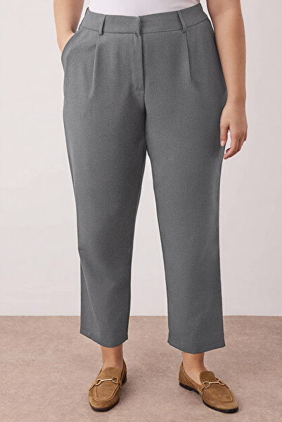Trendyol Curve Anthracite Rubber Waist Woven Premium Fabric Plus Size Pants Tbbaw26Ar00012