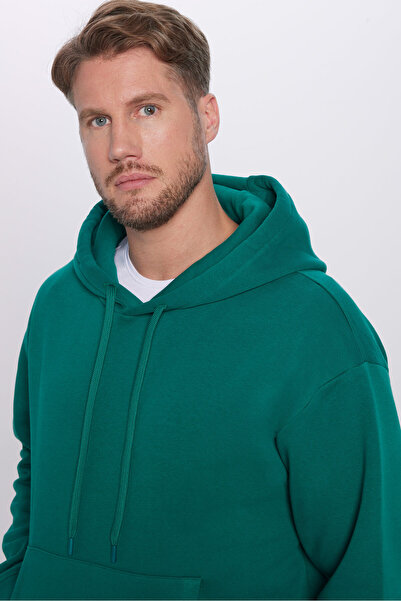 Tudors Unisex Oversize Χακί Φούτερ - Βαμβακερό, Μαλακή Υφή, Φλις Κουκούλα Βασικό Σχέδιο