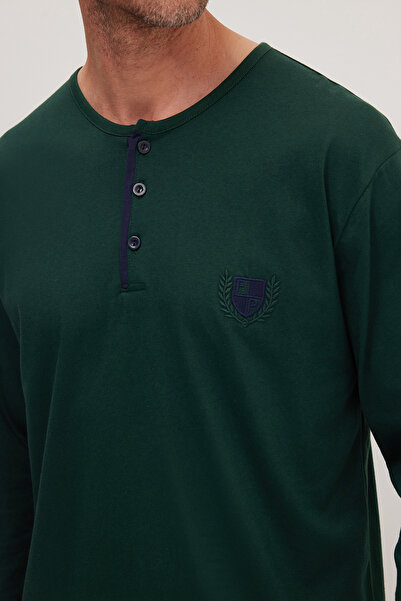 Tudors Men's Standard Fit Regular Cut 100% Cotton Crew Neck Elastic Waist Navy Blue Pajama Set