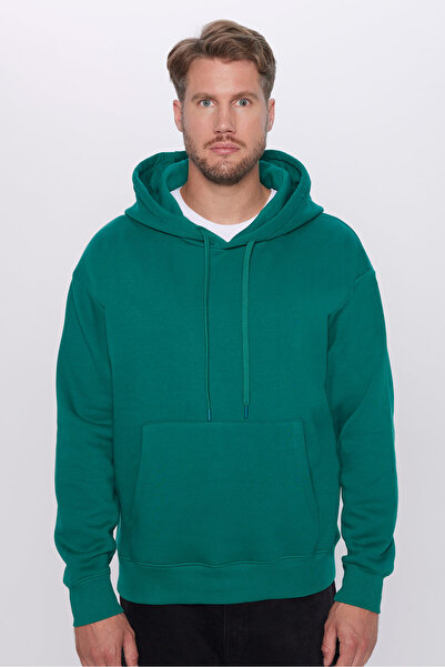 Tudors Unisex Oversize Χακί Φούτερ - Βαμβακερό, Μαλακή Υφή, Φλις Κουκούλα Βασικό Σχέδιο