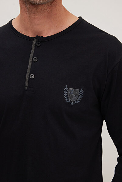 Tudors Men's Standard Fit Regular Cut 100% Cotton Crew Neck Elastic Waist Anthracite Pajama Set