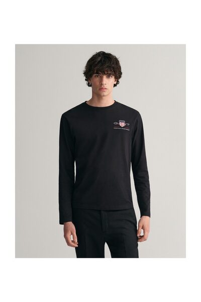 Gant Pánske tričko s dlhým rukávom 2004058 Čierne