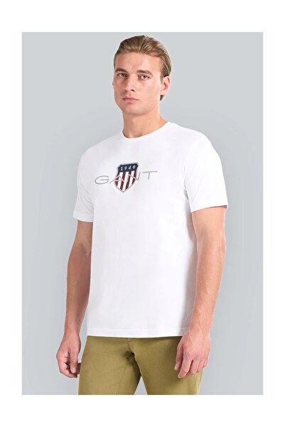 Gant Pánske tričko s logom Archive Shield, bežný strih (biele)