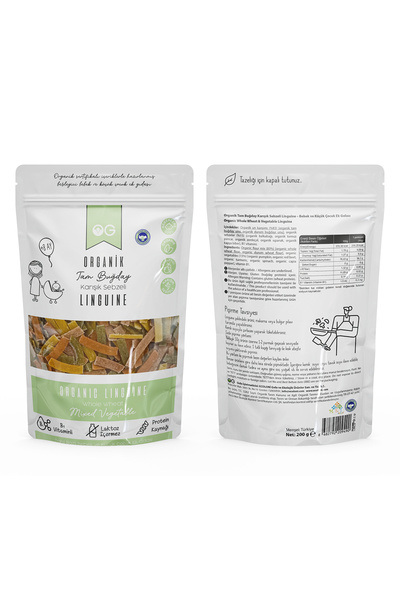 OG natural Organik Karışık Sebzeli Tam Buğday Şerit Makarna Linguine 200 Gr +8 Ay