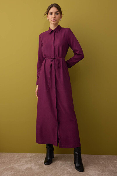 Trendyol Modest Βουργουνδία Λεπτομερές πουκάμισο φόρεμα TCTAW26EB00021