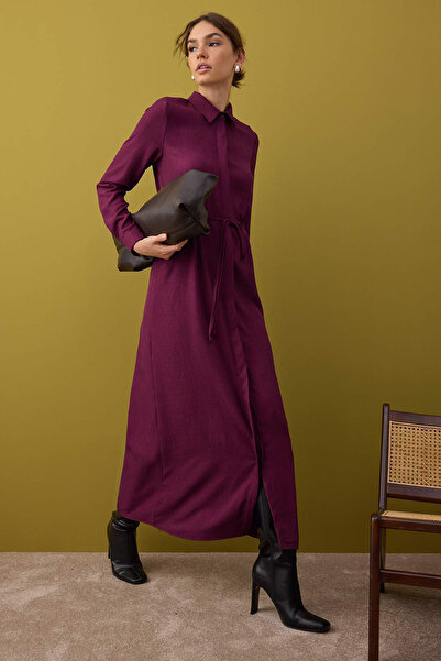 Trendyol Modest Βουργουνδία Λεπτομερές πουκάμισο φόρεμα TCTAW26EB00021