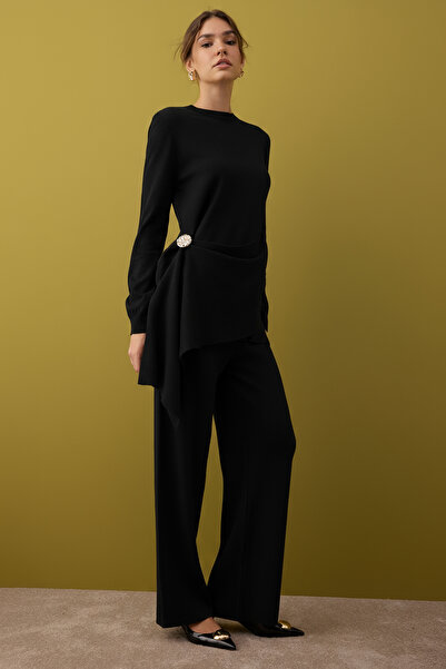 Trendyol Modest Black Regular Double Plate Plain Knitwear Hijab Bottom - Top Set Tctaw26Us00026