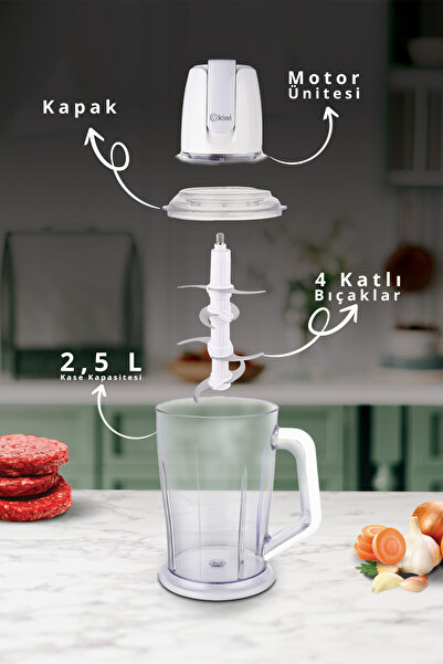 Kiwi Kc-8244 8 Bıçaklı 2.5 LT Kaymaz Tabanlı Gıda Doğrayıcı