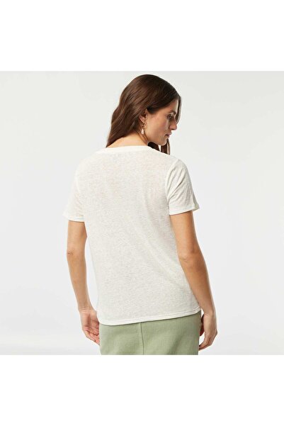 KIABI Basic linen-blend V-neck T-shirt WHITE