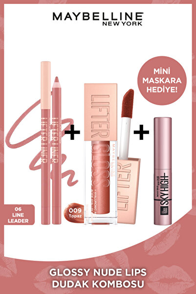 L'Oreal Paris Lifter Gloss 009 & Lifter Liner 06 Eşsiz Dudak Majyajı Seti & Sky High Mini Maskara
