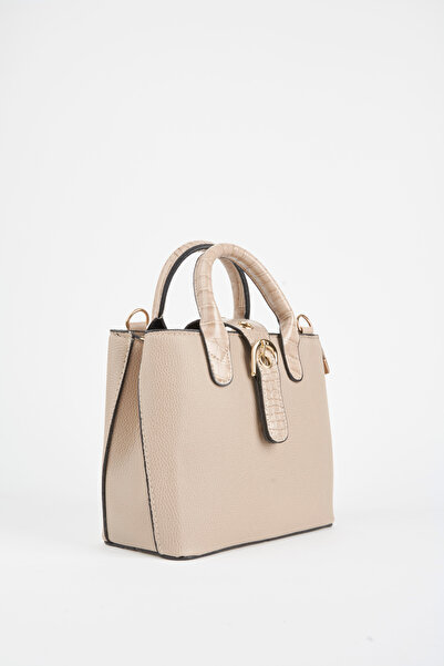 Vivaq Geantă de mână și de umăr pentru femei, din piele de nurcă, cu mâner croco, cu 2 compartimente, închidere cu fermoar