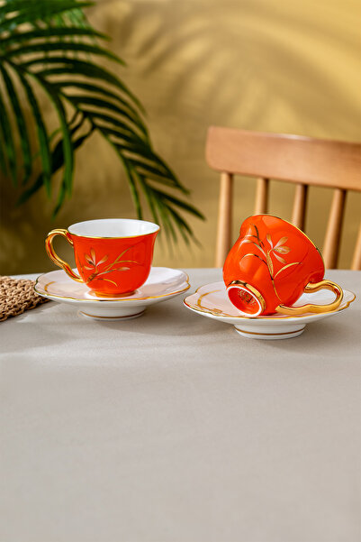 İSTANBUL PORSELEN طقم فناجين قهوة بيرين برتقالي 90 مل مكون من قطعتين