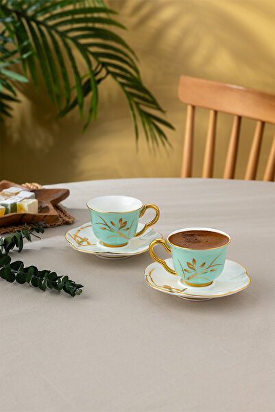 İSTANBUL PORSELEN Berin 2'li Kahve Fincan Takımı Yeşil 90 ml