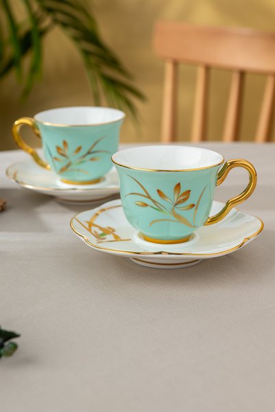 İSTANBUL PORSELEN Berin 2-Piece Coffee Cup Set Green 90 ml