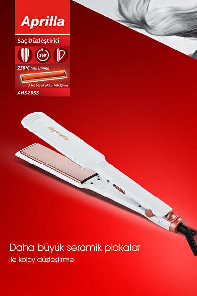 Aprilla Ahs-2033 Beyaz Geniş Seramik Kaplamalı Güçlü Saç Düzleştirici (40mm*120mm)