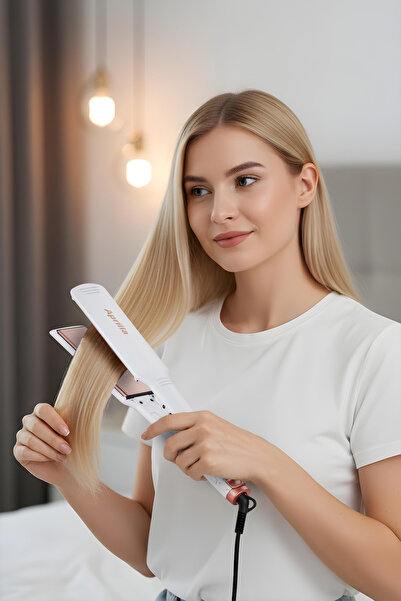 Aprilla Ahs-2033 Beyaz Geniş Seramik Kaplamalı Güçlü Saç Düzleştirici (40mm*120mm)