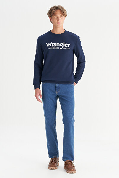 WRANGLER Regular Fit Normal Kesim Bisiklet Yaka %100 Pamuk Erkek Lacivert Logo Baskılı Sweatshirt
