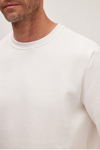 Tudors Φούτερ Unisex Relax Fit Άνετο Βαμβακερό Φούτερ με Μαλακή Υφή με Εσωτερικό Φλις Λευκό με λαιμόκοψη