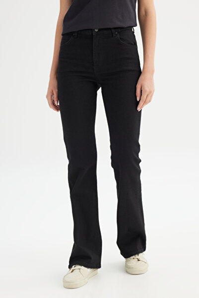 WRANGLER Flare Fit Regular Waist Wide Leg Black Stretch Jean Denim Trousers