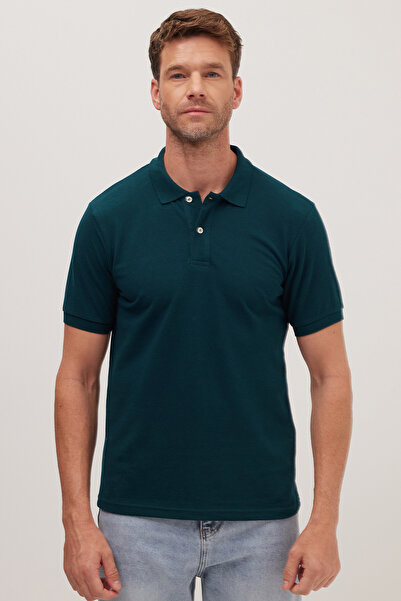 Tudors Ανδρικό μπλουζάκι με λεπτή εφαρμογή, βαμβακερό μαλακό υφασμάτινο μονόχρωμο μπλουζάκι με γιακά πόλο