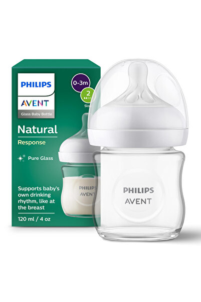Philips Avent Biberon din sticlă PHILIPS AVENT SCY930/01, Natural Response, 120 ml, debit nou-născut, 0 luni+
