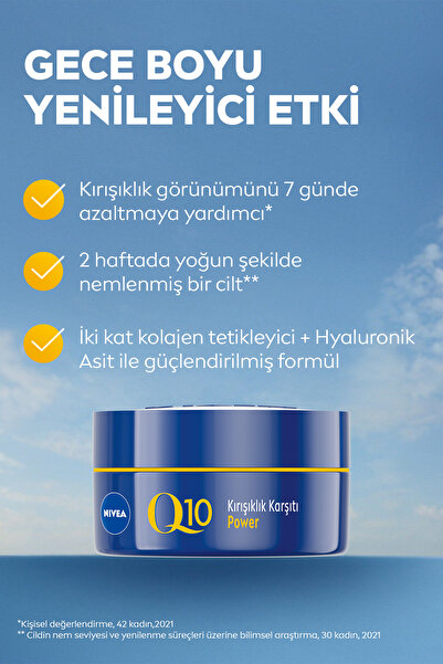 NIVEA Q10 Power Kırışıklık Karşıtı ve Yenileyici Gece Yüz Bakım Kremi 50ml, Nemlendirici, Hyaluronik Asit
