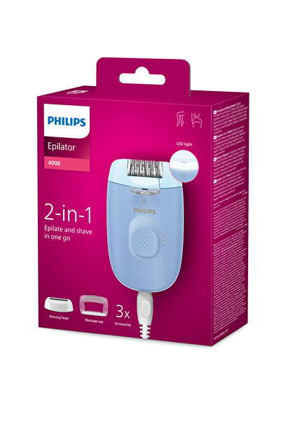 Philips PHILIPS epilátor série 4000 BRE247/00, 2 rýchlosti, umývateľná hlavica, 4 príslušenstvo, LED, modrý