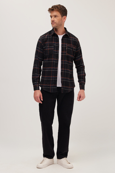 Tudors Erkek Slim Fit Dar Kesim Uzun Kollu Kareli Çift Cepli Kışlık Oduncu Gömlek