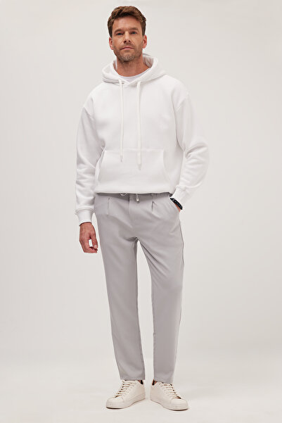 Tudors Men's Slim Fit Slim-Fit Elastic Lace-Up Detailed Gray Trousers