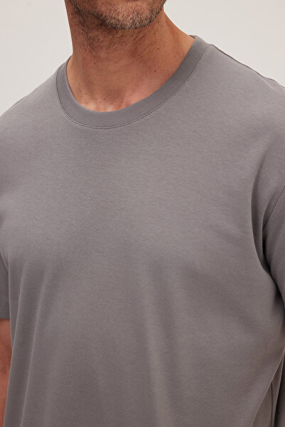 Tudors Μπλουζάκι Unisex Relax Fit Άνετο κοψίμα 100% βαμβάκι με απαλή υφή, ελαφρώς χοντρό γκρι μπλουζάκι με λαιμόκοψη