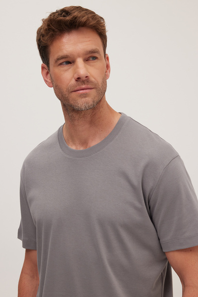 Tudors Μπλουζάκι Unisex Relax Fit Άνετο κοψίμα 100% βαμβάκι με απαλή υφή, ελαφρώς χοντρό γκρι μπλουζάκι με λαιμόκοψη