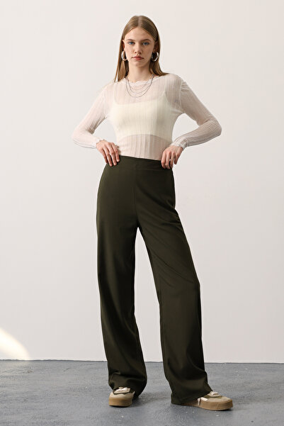 Trendyol Collection Khaki Elastic Wide Leg Pants Twoaw26Pl00132