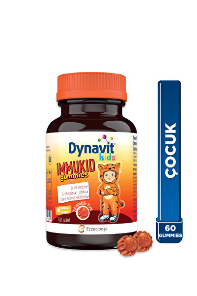 Dynavit Kids Immukid Gummies 60 Çiğnenebilir - Bağışıklık - Çocuklar için C, D Vitamini, Çinko, Kara Mürver