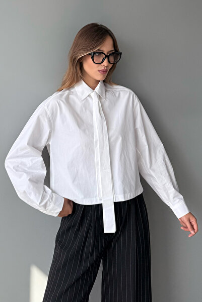 Trendyol Collection Біла хустка Деталізована Легка кроп-сорочка TWOAW26GO00119