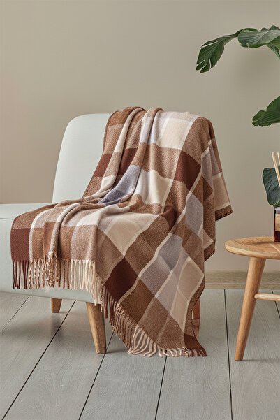 TRENDYOLMİLLA HOME Односпальний плед з кареним візерунком і бахромою 150x200 см TPHAW26TB00000