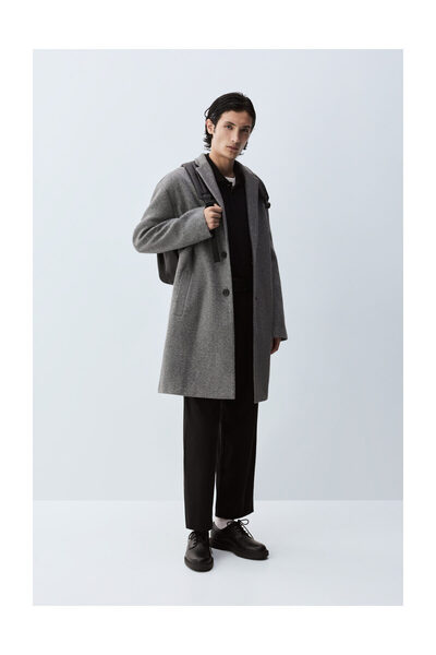 LEFTIES Pánský základní kabát ze syntetické vlny