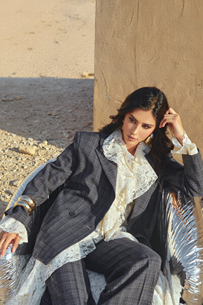 Trendyol Collection Special Collection Anthracite Plaid Oversize Woven Blazer Jacket Blazer Jacket Twoaw26Bc00022