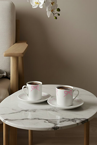 TRENDYOLMİLLA HOME Σετ 2 φλιτζάνια καφέ με στάμπα πορσελάνης με φιόγκο/κορδέλα TPHSS25KFC00005